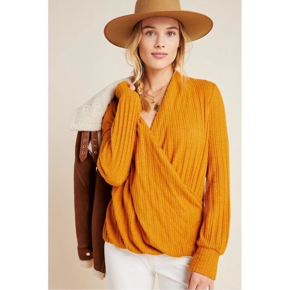 Maeve Anthropologie Burnt Orange Rafela Hacci Long Sleeve Top